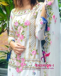 Off White Colour Salwar Kameez With Top bottom Dupatta Heavy Work